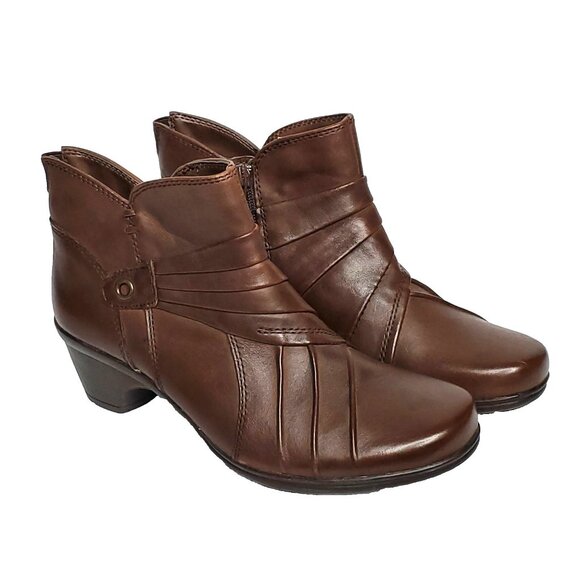 Earth Origins Leather Ankle Boots Booties 7 1/2 Brown Layered Wrap Over Grommet - Picture 1 of 8
